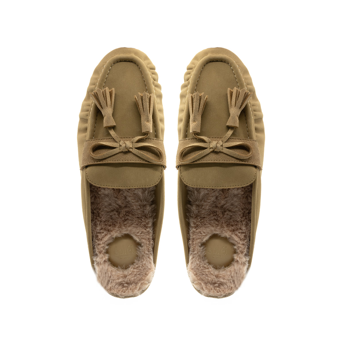 Soléi Sea Beanie sueded loafer slipper with arch support in Sand Stone Tan