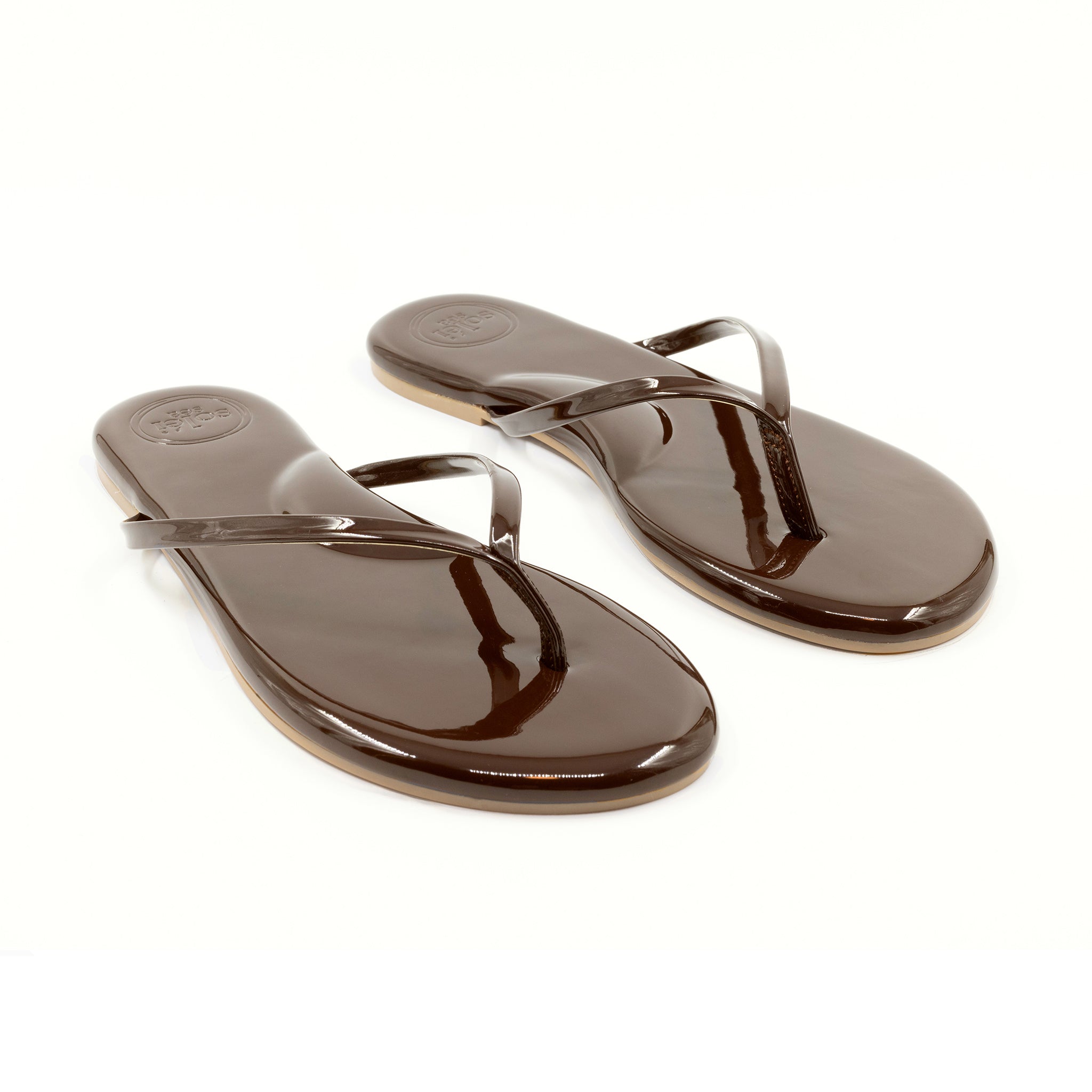 Indie Flip Flop Womens Sandal in Beautiful Chocoate Patent colorway