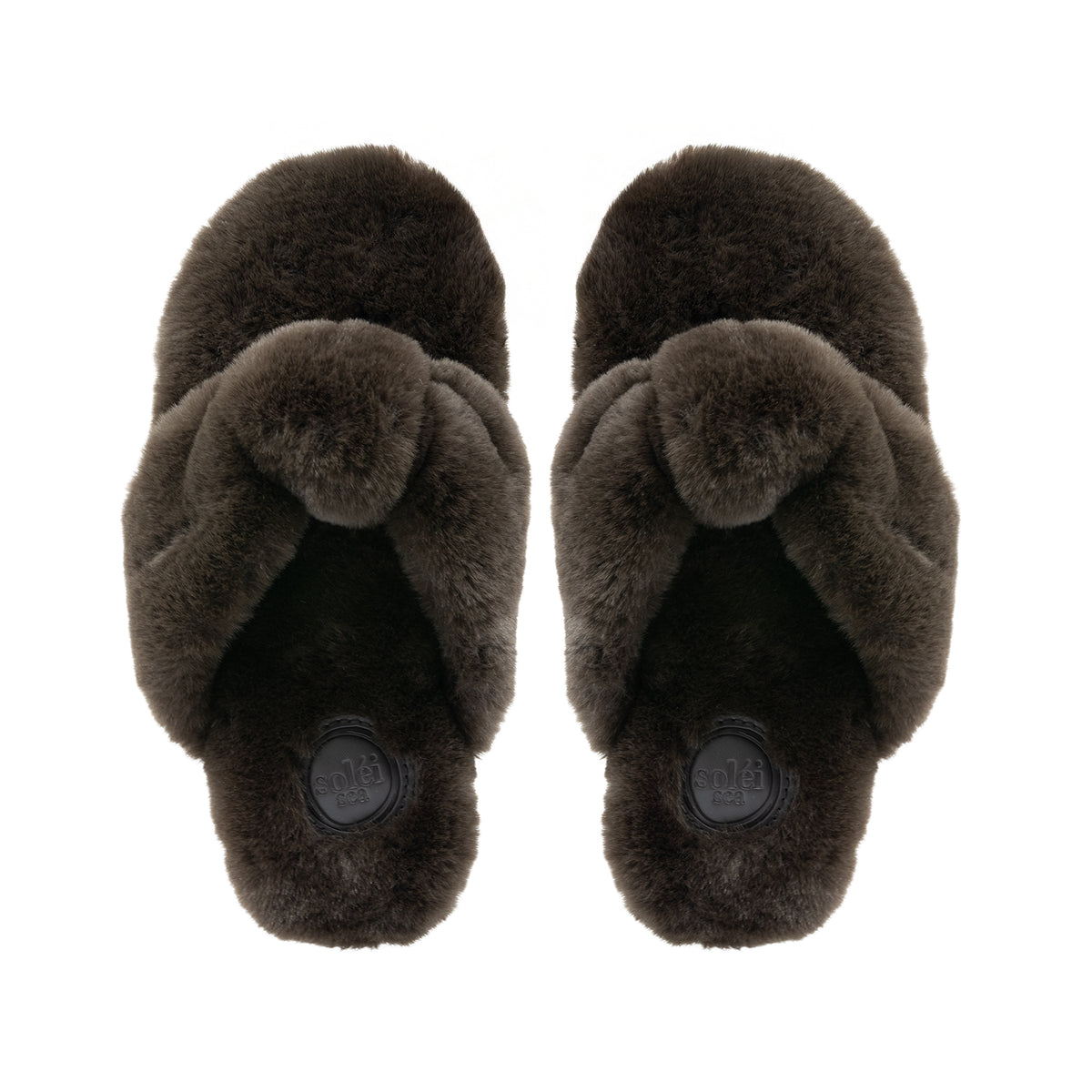 Soléi Sea Izzie faux fur slipper with arch support in Chocolate Bar