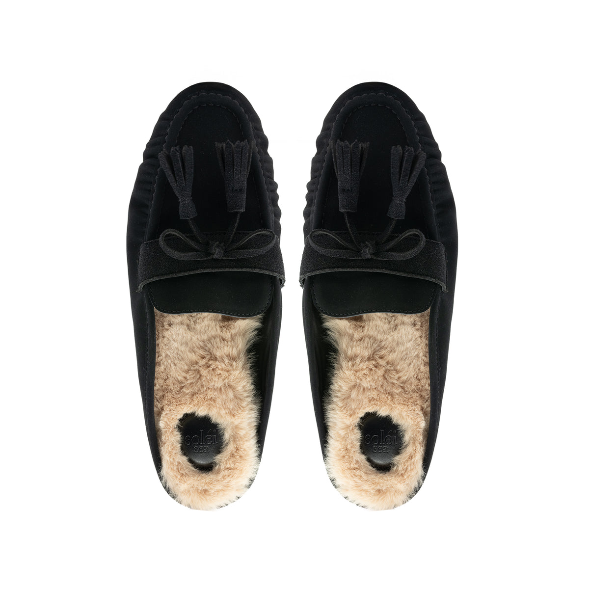 Soléi Sea Beanie sueded loafer slipper with arch support in River Rock Black