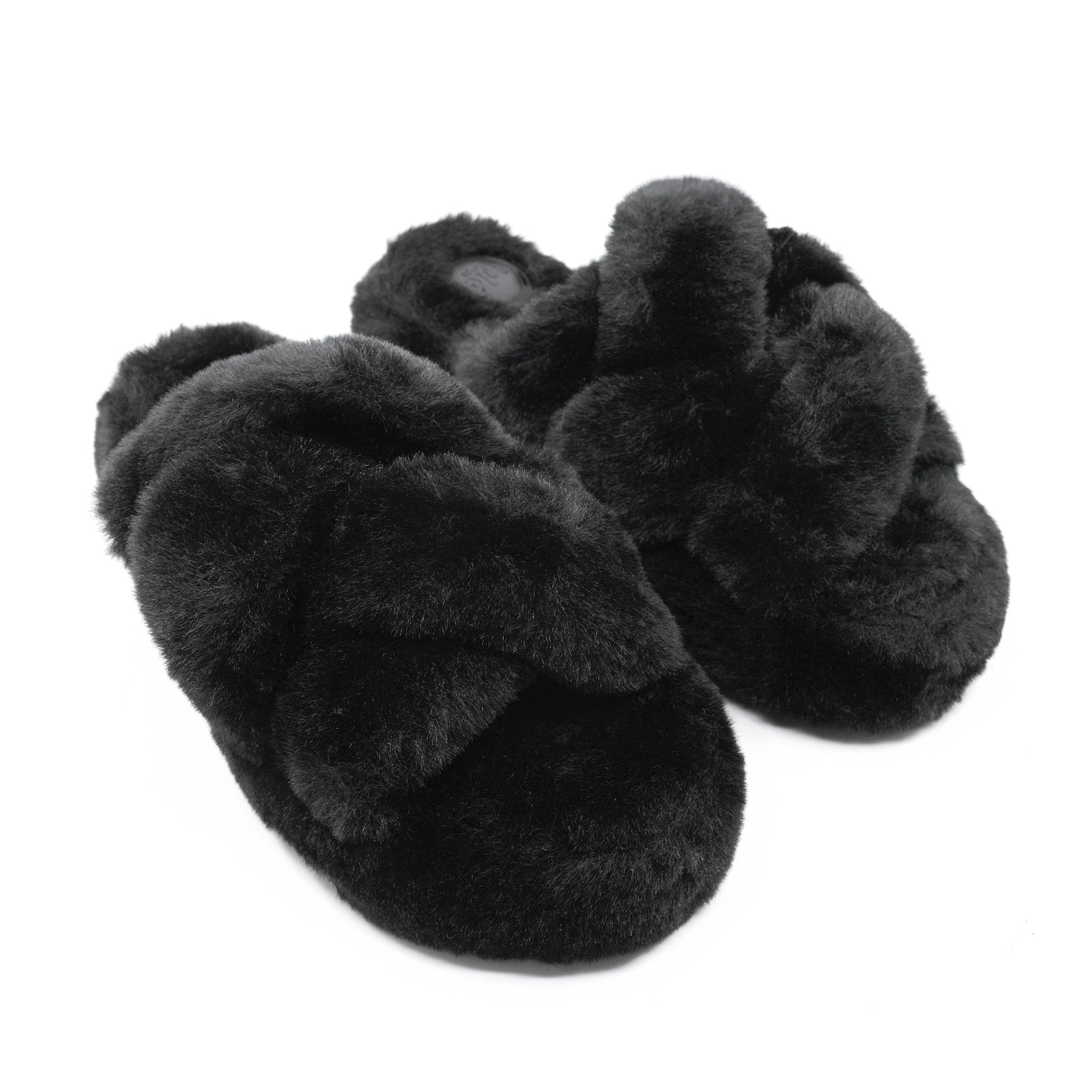 NEVIE faux fur slipper in Black, view 3