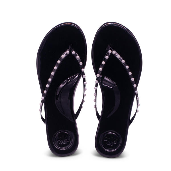 Indie Black Patent with White Pearl Sandal