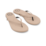 Solei Sea Indie Taupe and Navy Flip Flop Sandal with padded footbed and arch support 